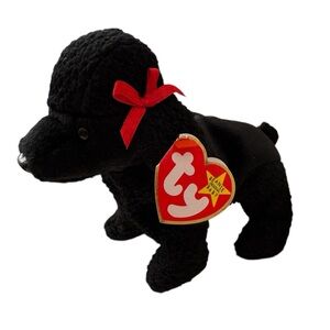 Vintage Beanie Babie GiGi the Black Poodle Dog with Red Bows Plush 1997 NWT